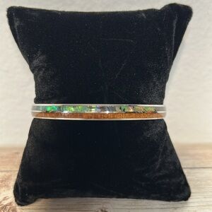 Aloha Stainless Steel Abalone and Wood Inlay Bangle Bracelet